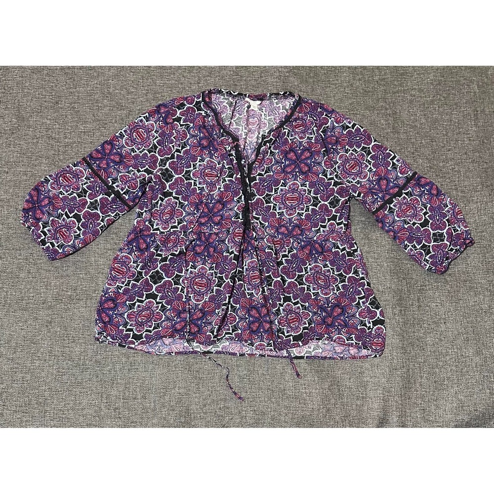 Cato Women's XL Paisley Floral Pullover Split V Neck Blouse